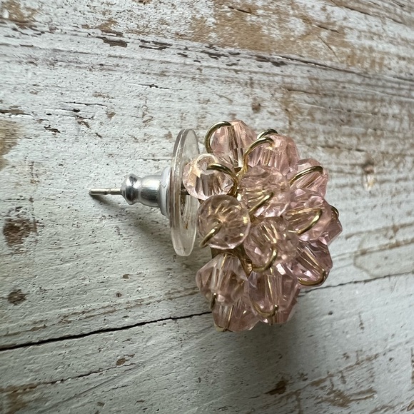 Pink Crystal Flower Cluster Stud Earrings - Picture 4 of 4